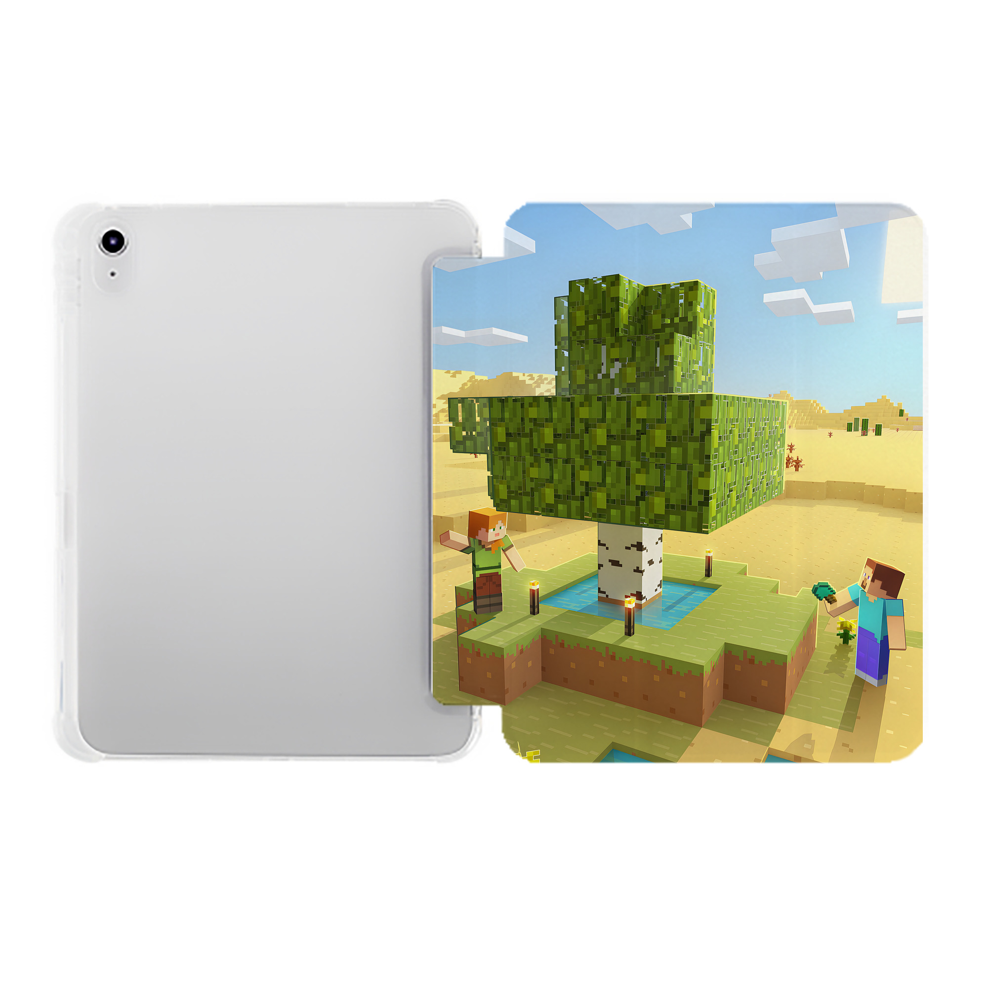 （画像用） マインクラフト ブロックの世界 Minecraft MC Block world IPad ケース ペン収納付き 三つ折りスタンド PUレザー×シリコン 対応機種9.5/10.5/10.9インチ